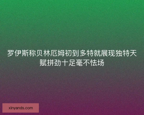 罗伊斯称贝林厄姆初到多特就展现独特天赋拼劲十足毫不怯场